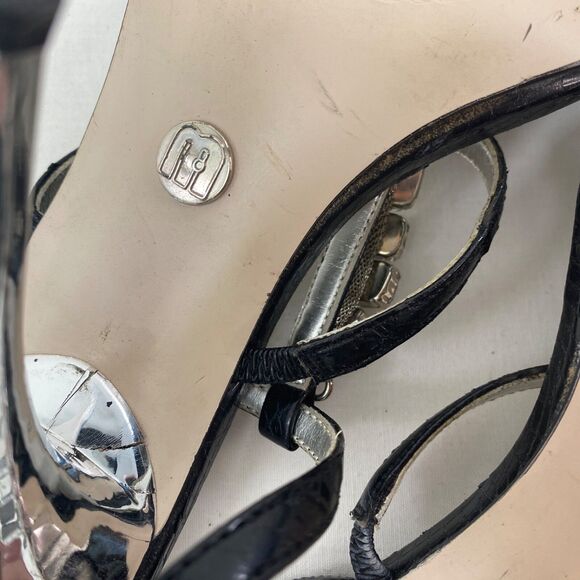 Micheal Antonio Black Rhinestone Womans Sandals Silver Heels Sz 8 Evening Dance - Picture 13 of 13